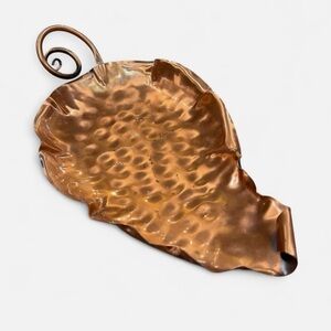 Vintage GREGORIAN USA copper leaf Fall autumn dish tray large trinket dish